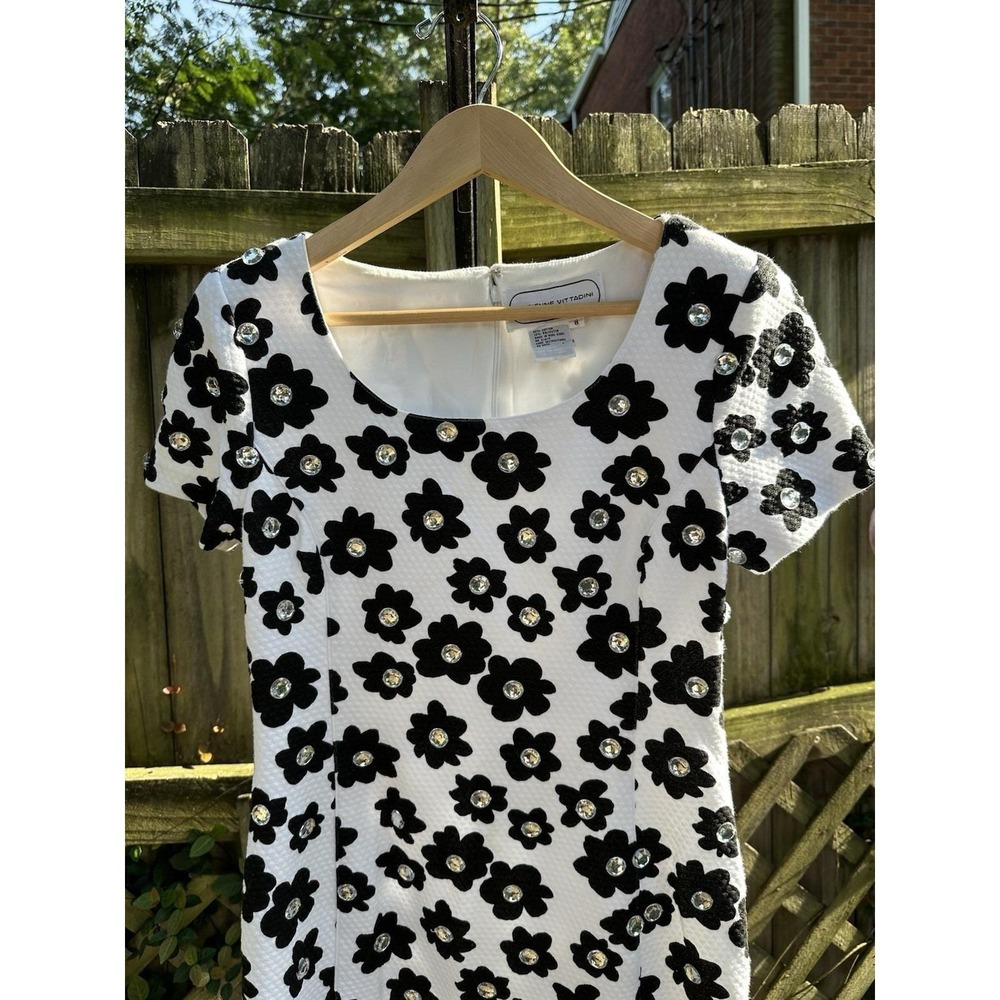 Vintage 80s Adrienne Vittadini Floral Professional Dress Black & White Sz 8 Mod